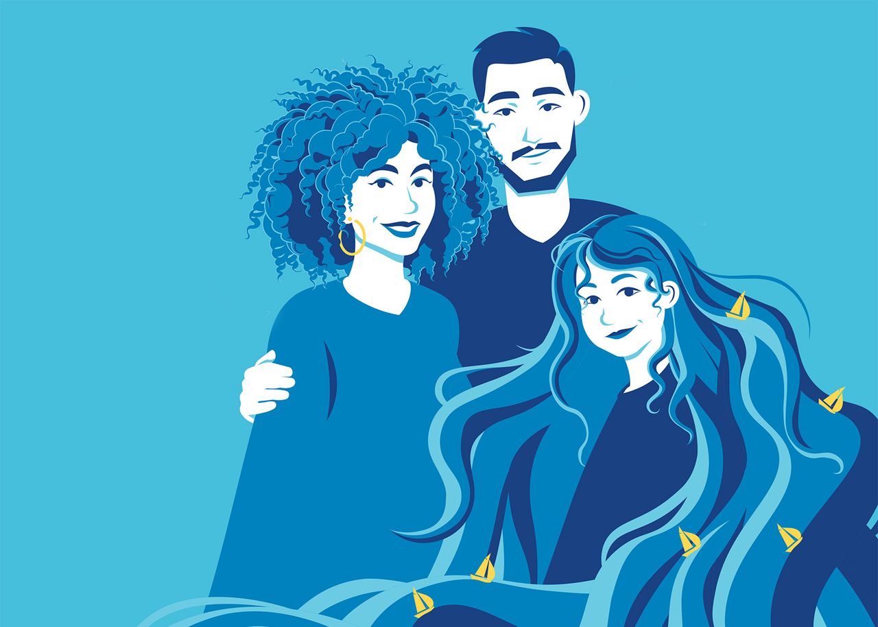 Titelmotiv der Travemünder Woche: Zeichnung einer Frau mit Segelbooten in den Haaren