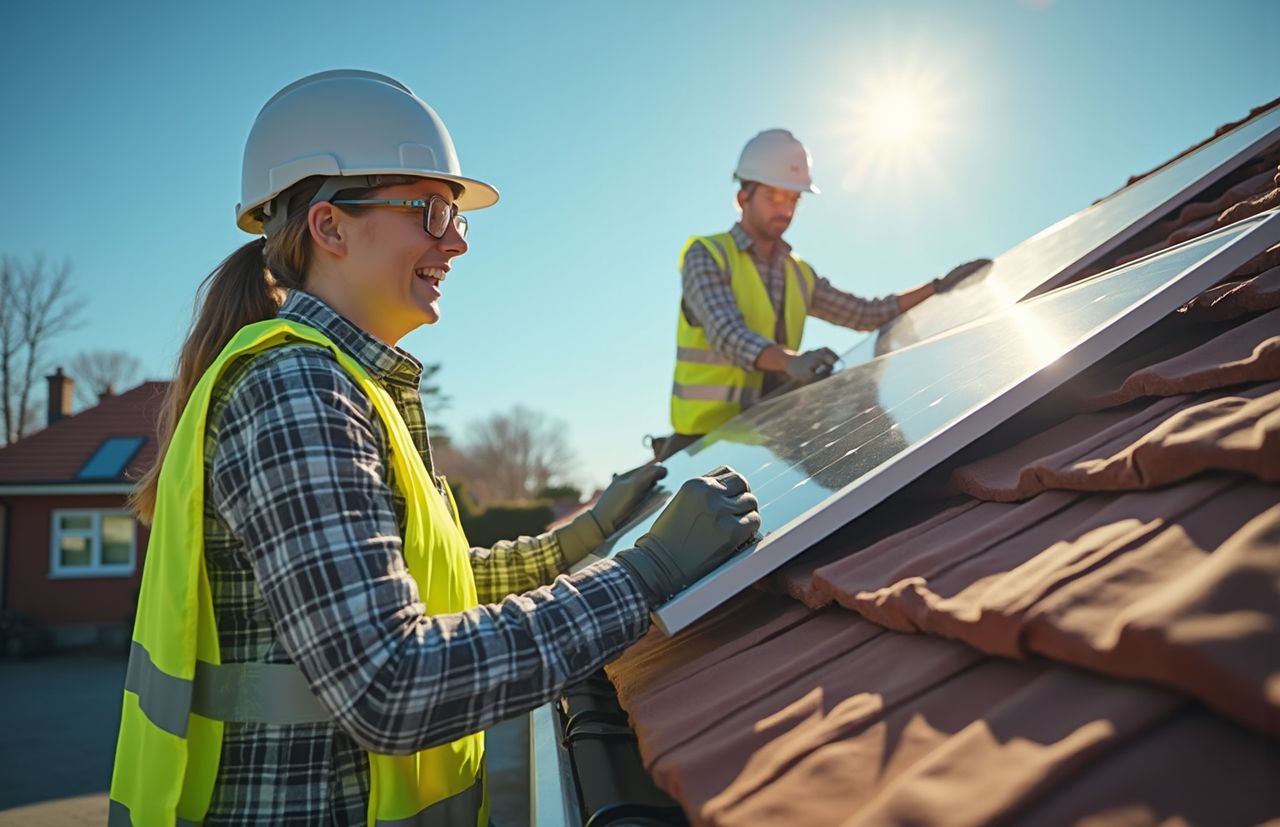 PV-Anlage wird auf einem Dach montiert