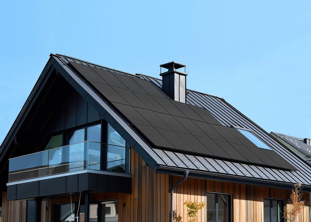 Hausdach mit schwarzen PV-Modulen
