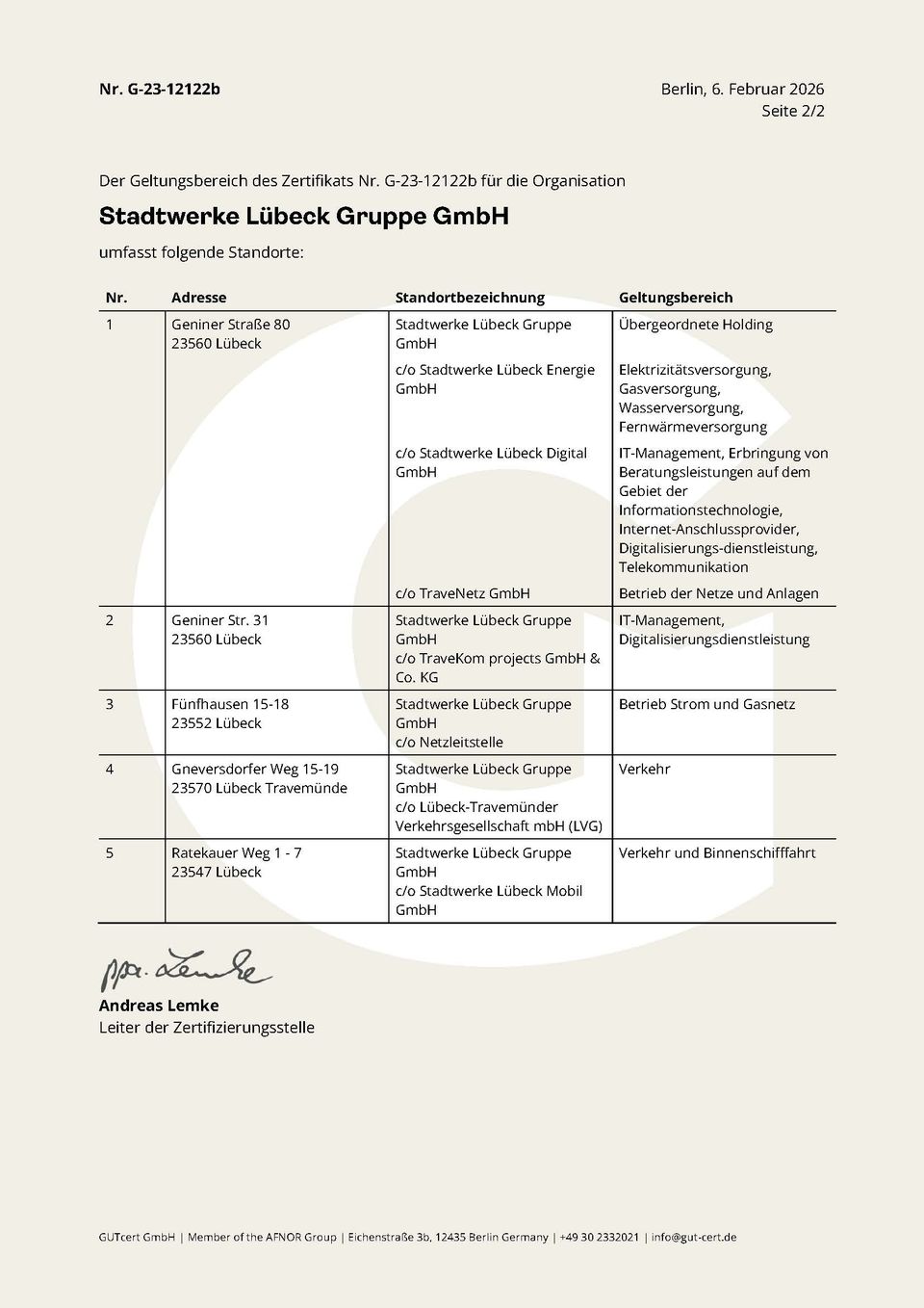DIN EN ISO/IEC 27001: Stadtwerke Lübeck Gruppe (Seite 2)