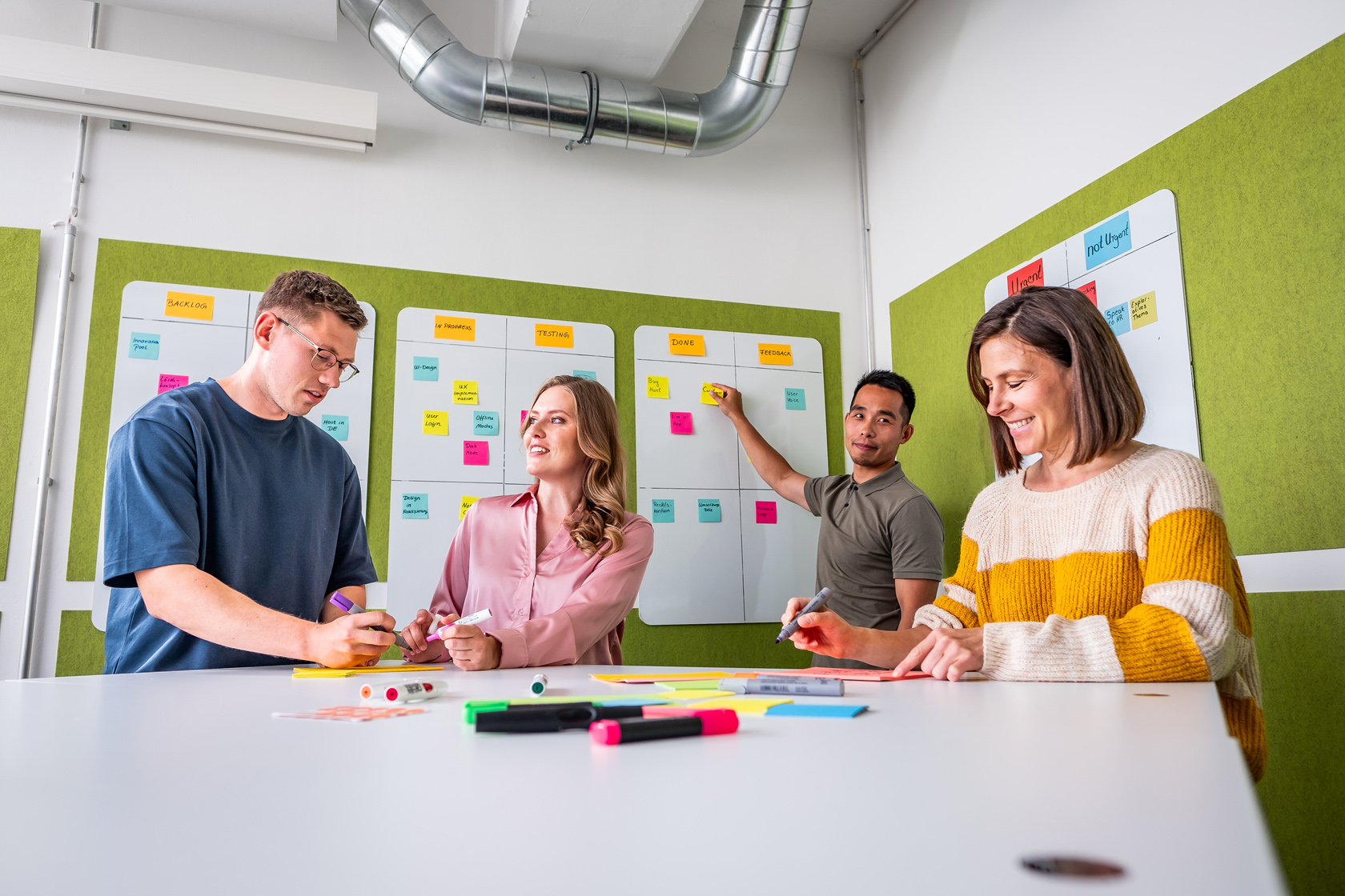 Projektteam am Scrumboard