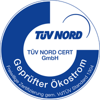 Badge TÜV Nord geprüfter Ökostrom