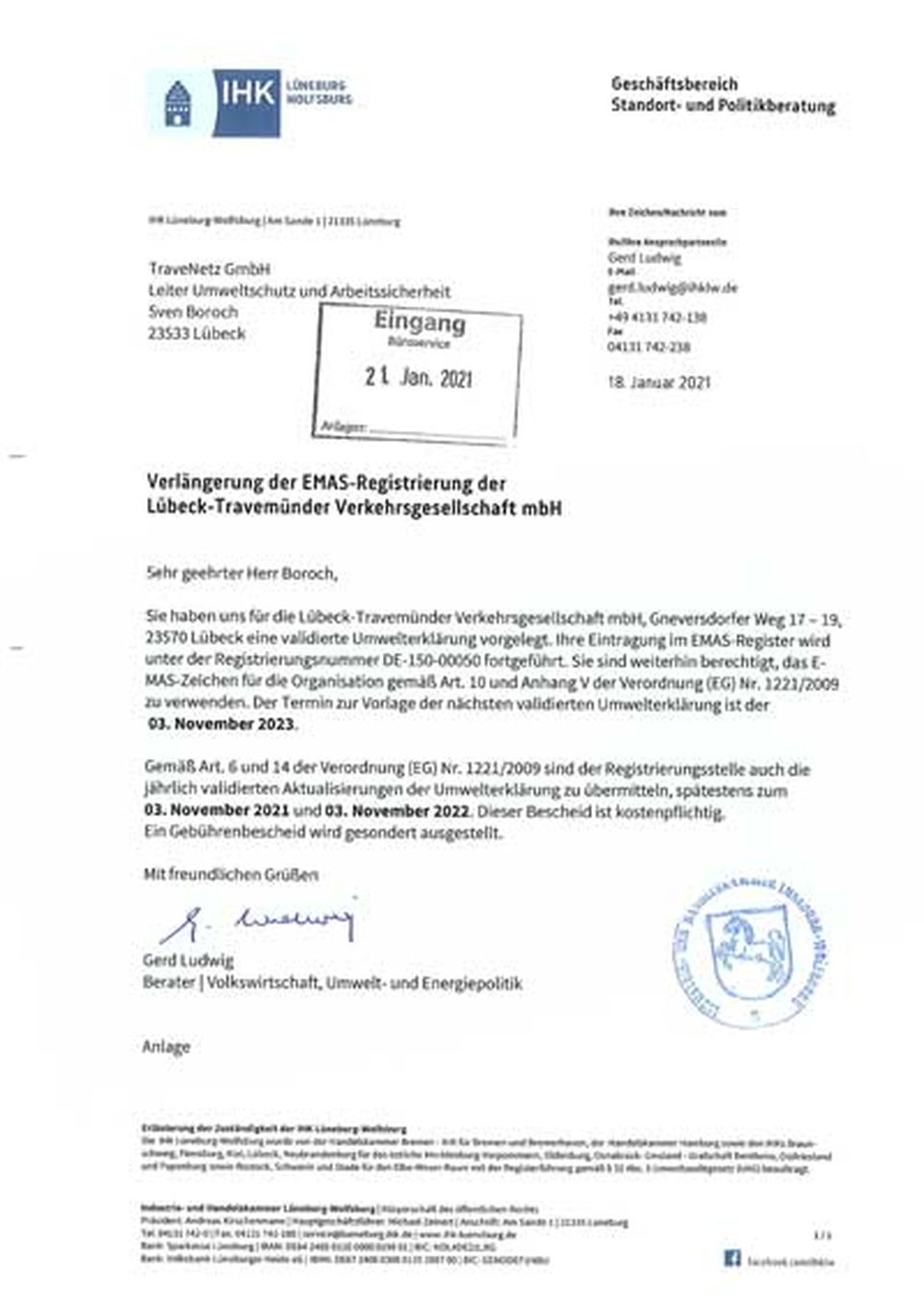 Verlängerung der EMAS-Registrierung der LVG mbH