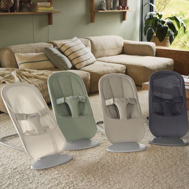 Bouncer Begin in Sand gray and Light green brushed woven and cream and dark gray airy mesh - BabyBjörn