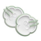 Baby plate, fork and spoon, 2-pack, in green white BPA-free plastic from BabyBjörn