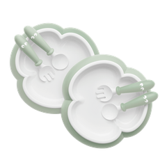 Baby plate, fork and spoon, 2-pack, in green white BPA-free plastic from BabyBjörn