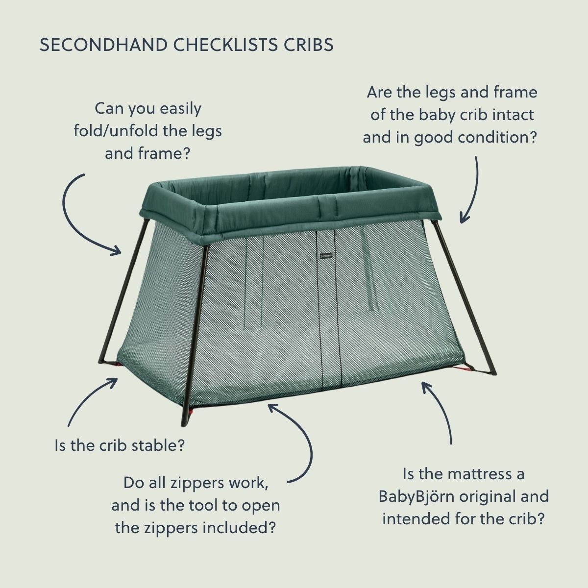 Travel Crib Light in dark green airy mesh - BabyBjörn