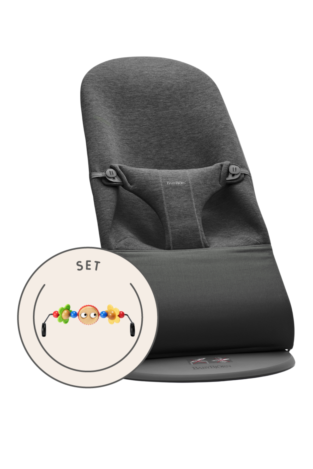 BabybjöRn Wipstoeltje Met Speelgoed - Houtskoolgrijs / 3D-Jersey / Donkergrijs / Ondeugende Oogjes-image