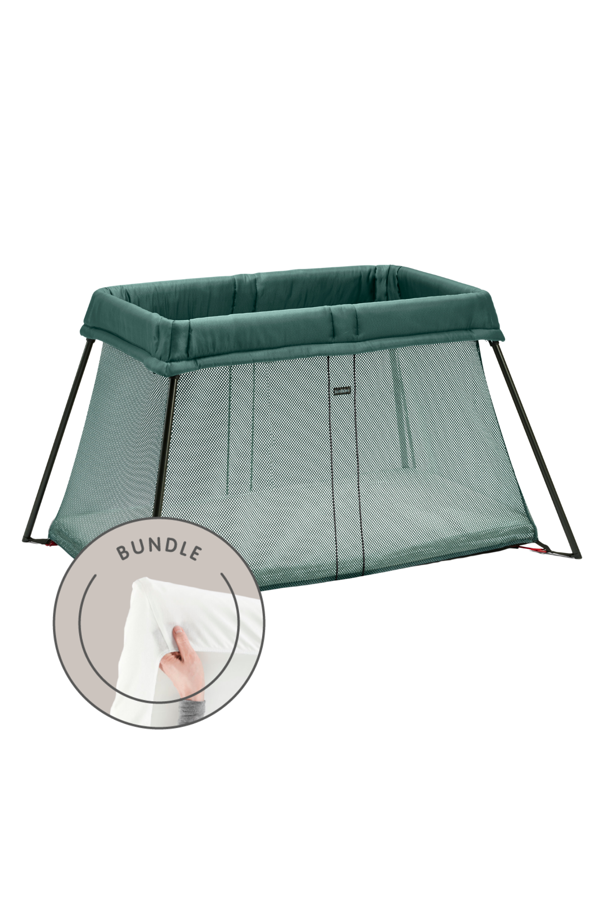Travel Cot Light - Dark green / Bundle with Fitted Sheet