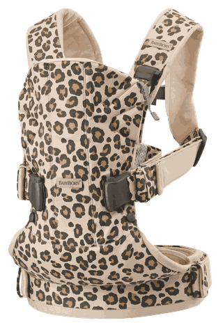 Baby Carrier One in Beige/Leopard Cotton, good back support and sturdy head support