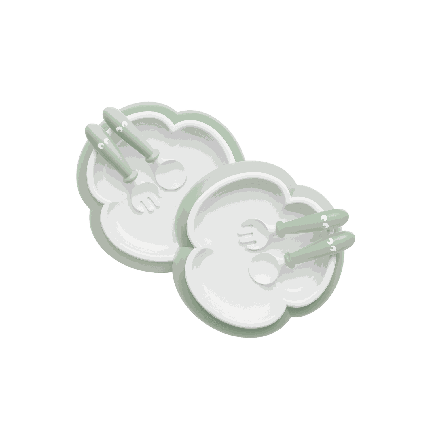 Baby Plate, Spoon and Fork, 2 sets - Powder green