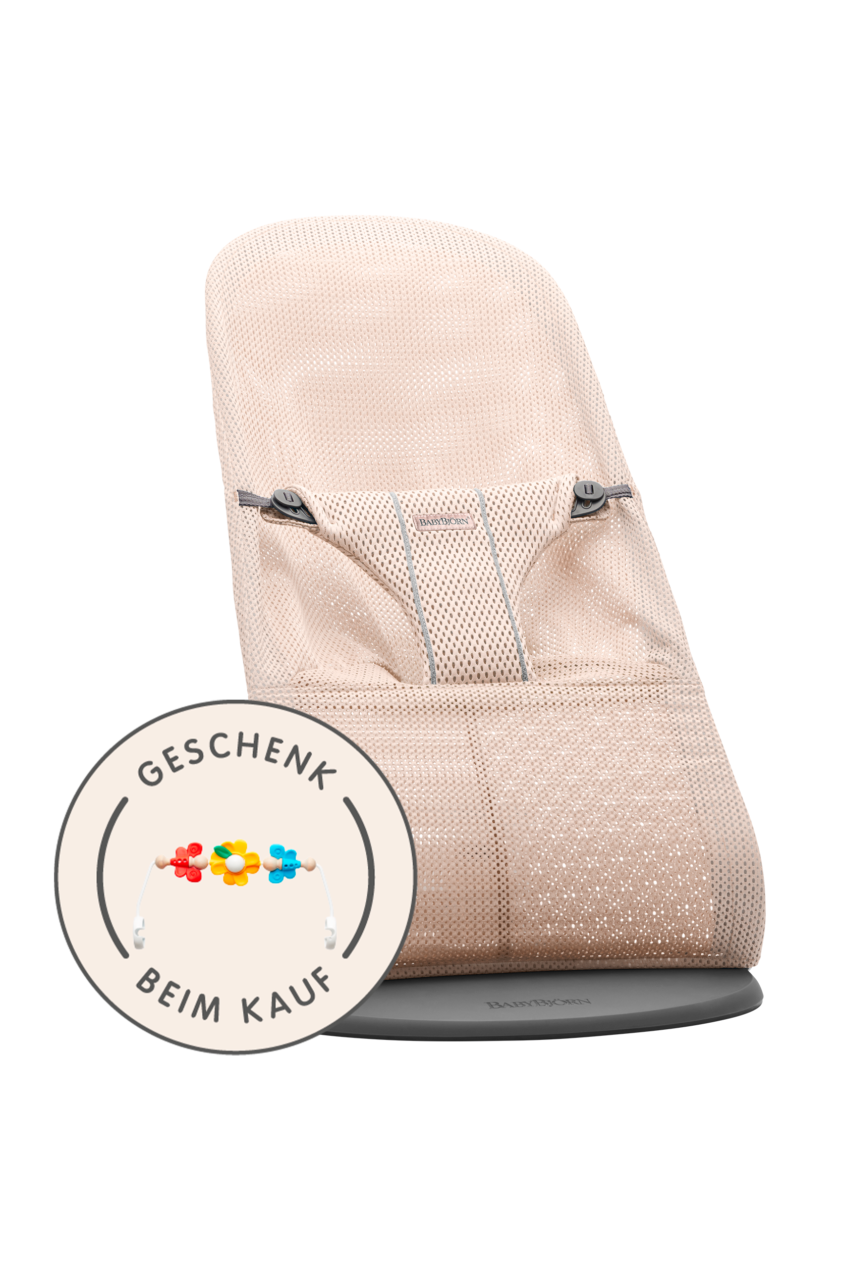 Babywippe Bliss - Perlmuttrosa / Netzstoff / Dunkelgrauer