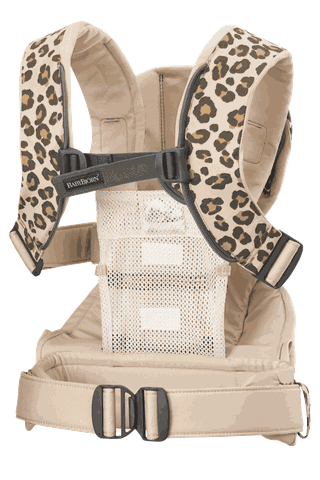 Baby Carrier One in Beige/Leopard Cotton, good back support and sturdy waist belt