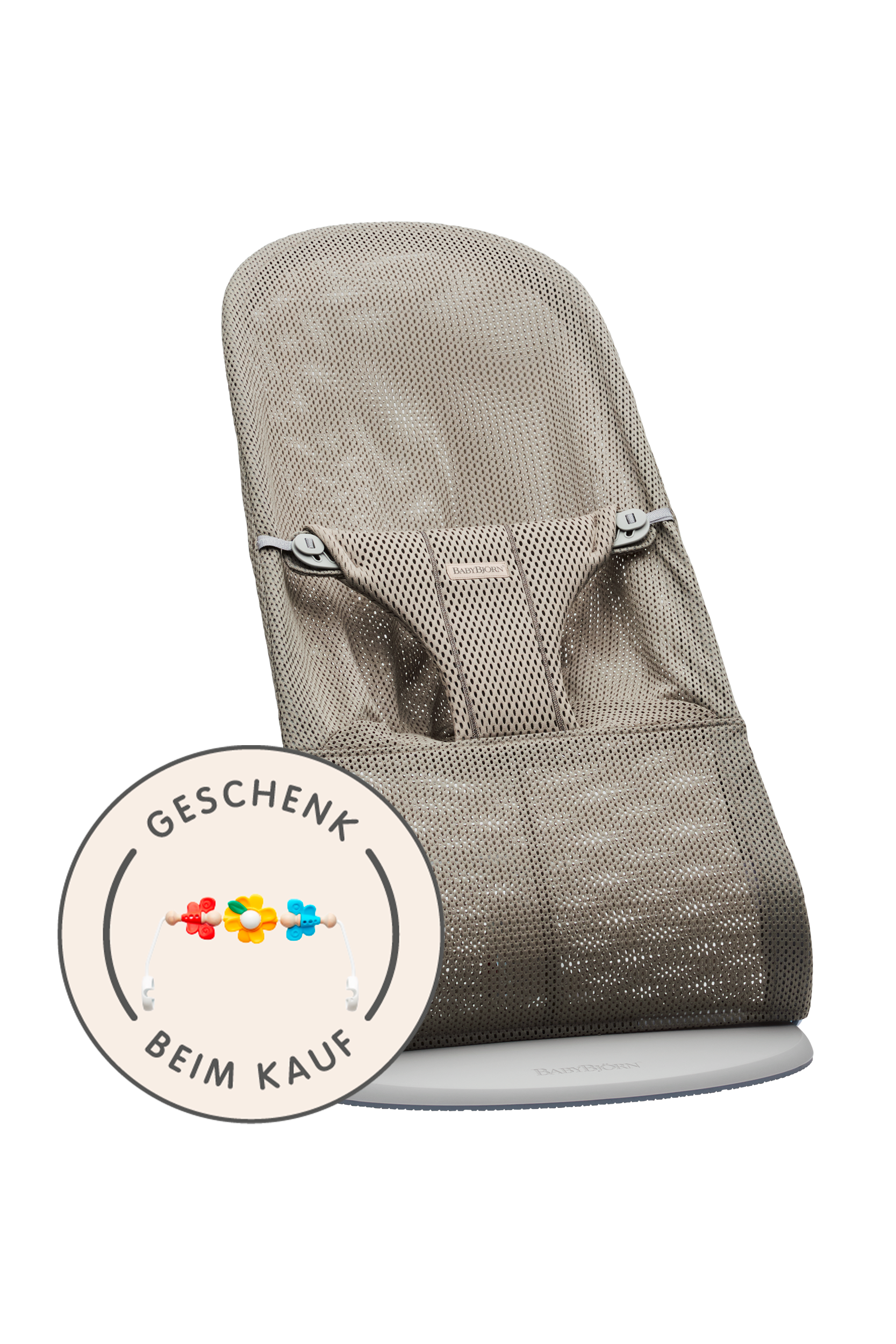 Babywippe Bliss - Grau-Beige / Netzstoff / Hellgrauer