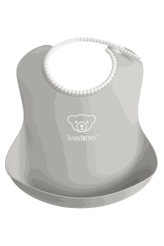 Baby bib with spill pocket gray BPA-free plastic - BabyBjörn