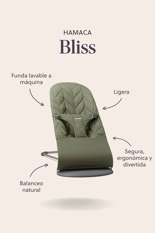 Hamaca Bliss Soft Verde Oscuro Tejido, Acolchado Pétalo - BabyBjörn