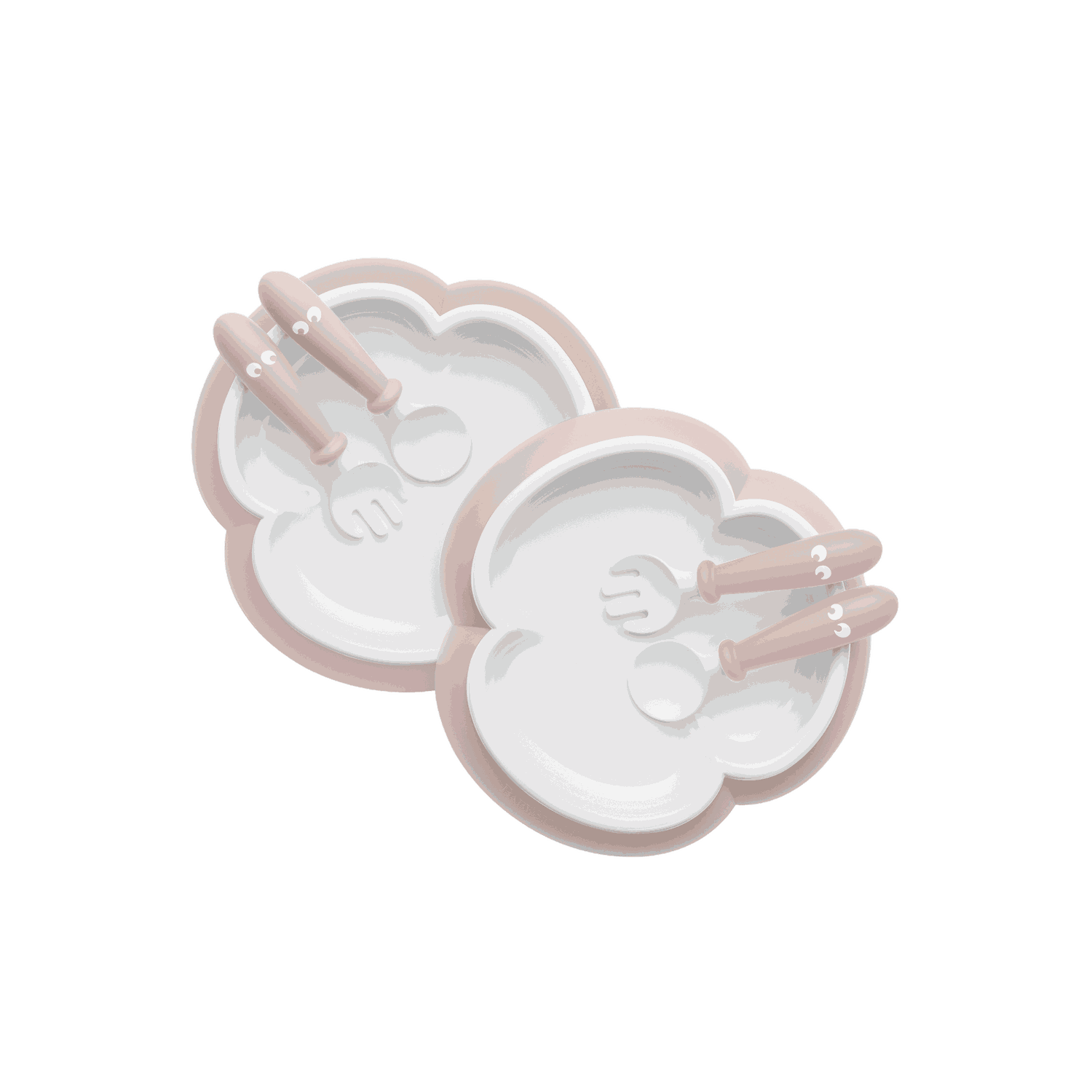 Baby Plate, Spoon and Fork, 2 sets - Powder pink