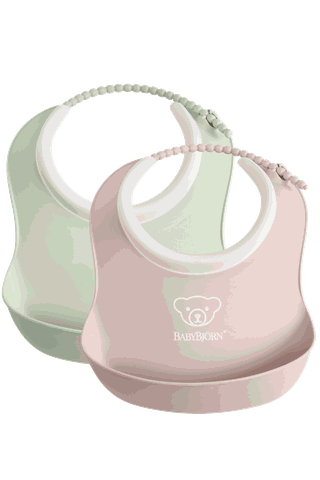 Small Baby Bib 2 pack Powder Green Powder Pink BabyBjörn