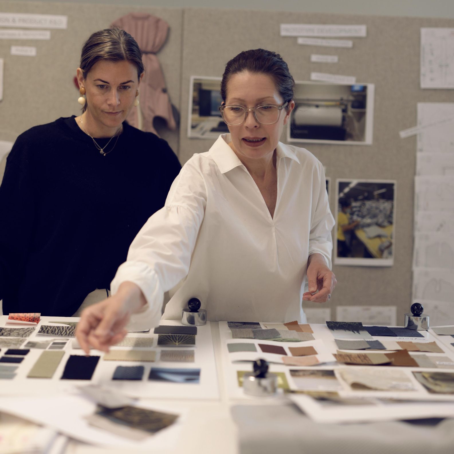 Louise and Anna at product development working with BabyBjörn fabrics