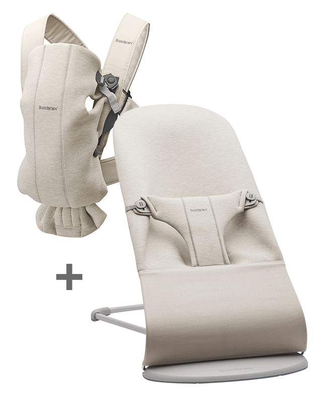Basic Starter Kit with Baby Carrier Mini and Baby Bouncer Bliss in 3D Jersey Light Beige