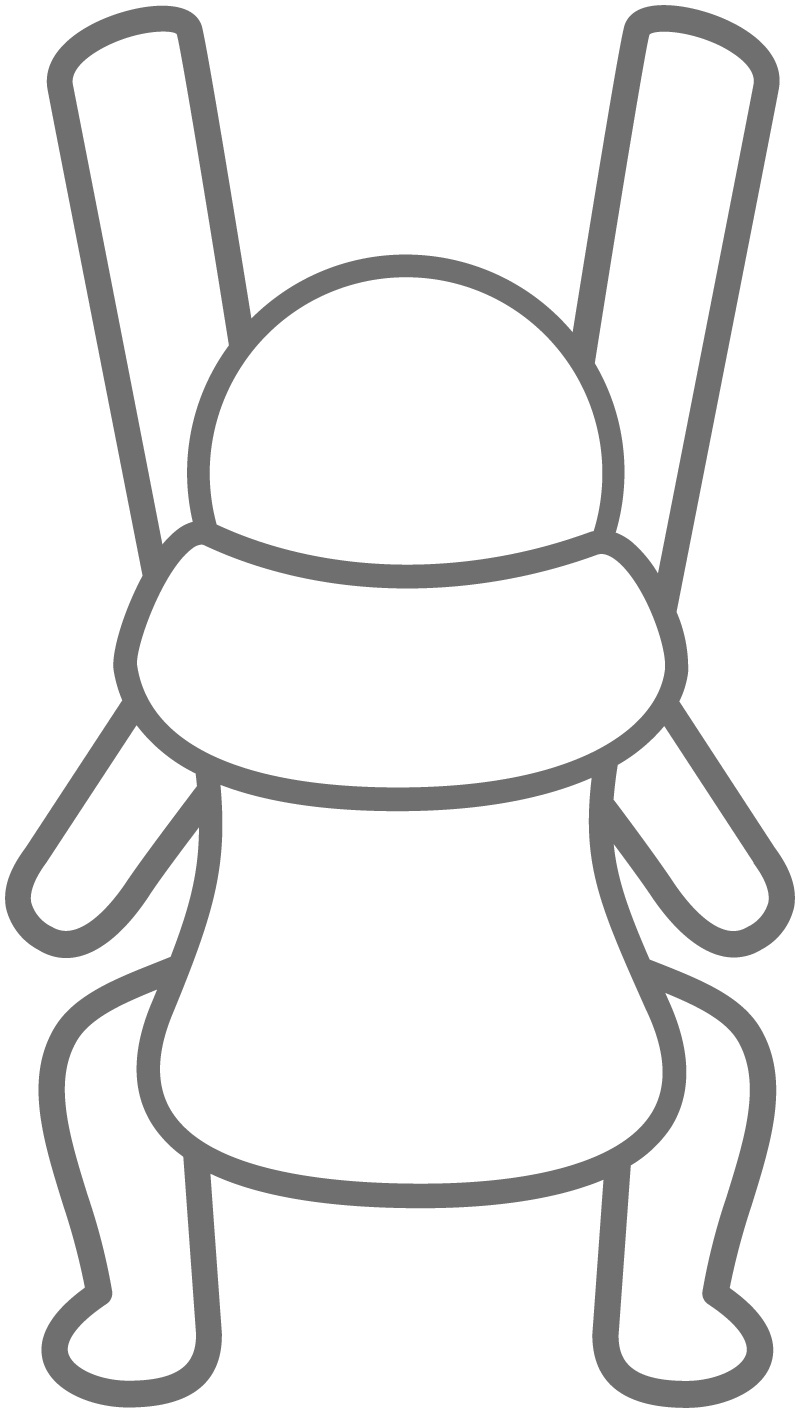 Outline of a stylized, abstract humanoid figure with a round head, large scarf, and elongated arms and legs.
