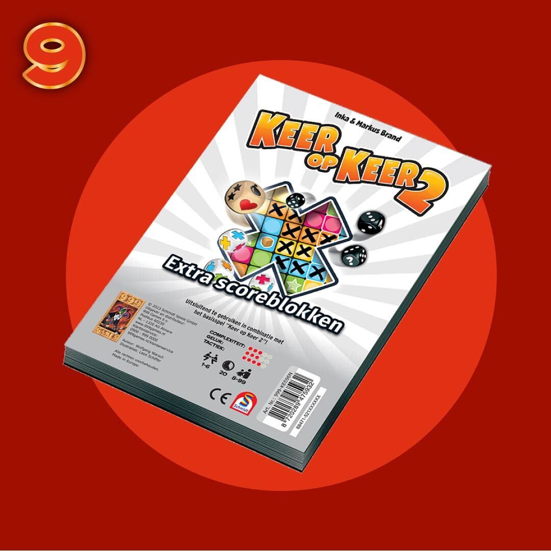 Packshot van keer op keer 2 extra scoreblokken met nummer 9 er boven