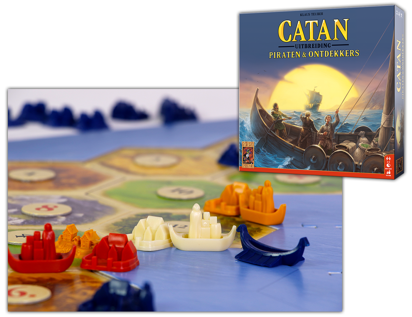 Op deze afbeelding zie je de Catan uitbreiding Piraten en Ontdekkers