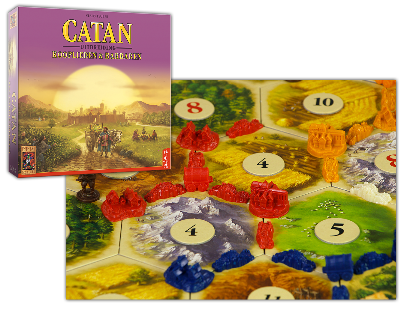 Op deze afbeelding zie je de Catan uitbreiding Kooplieden en Barbaren