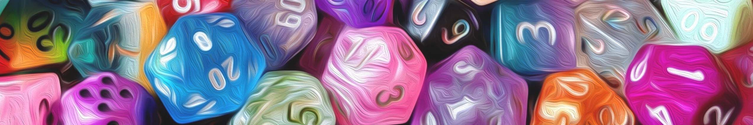 een banner met artwork van dobbelstenen