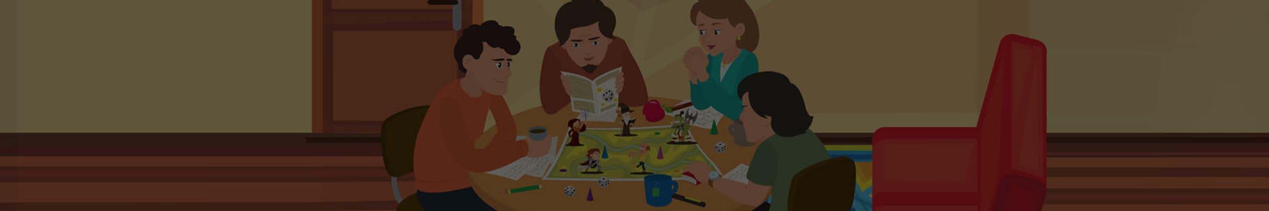 Cartoon van mensen die een spelletje aan het spelen zijn