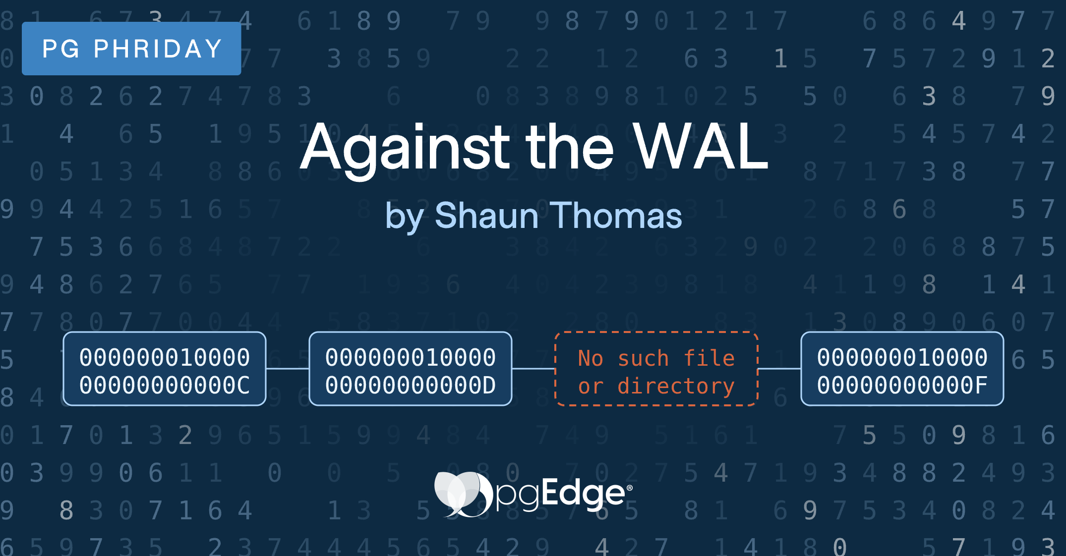 Against the WAL by Shaun Thomas, with a graphic underneath showing WAL segments and a broken chain in the path. Part of the PG Phriday recurring series.