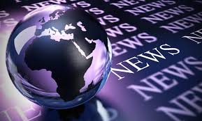 A globe showing Africa and parts of Europe, with the word "NEWS" repeated in the background.