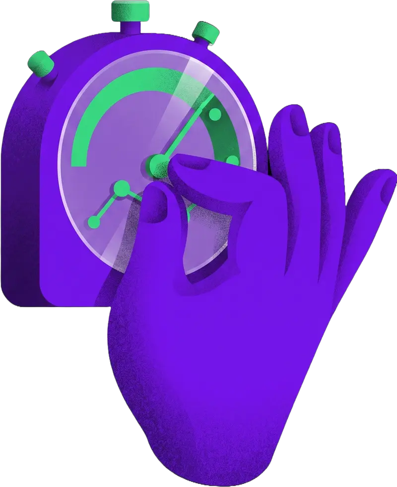 Illustrated hand with performance gauge