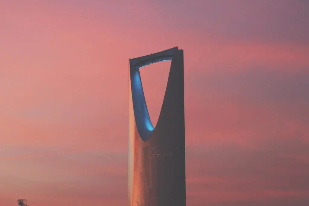 skyscraper against the evening sky