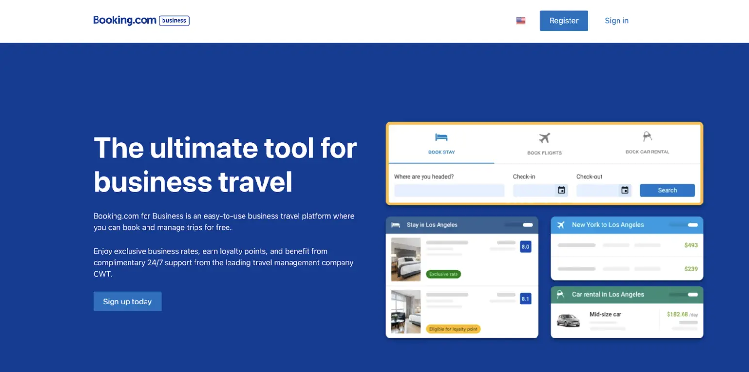 Booking.com for Business homepage