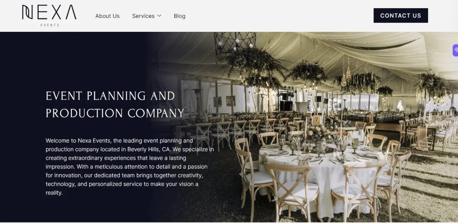 Nexa Events homepage