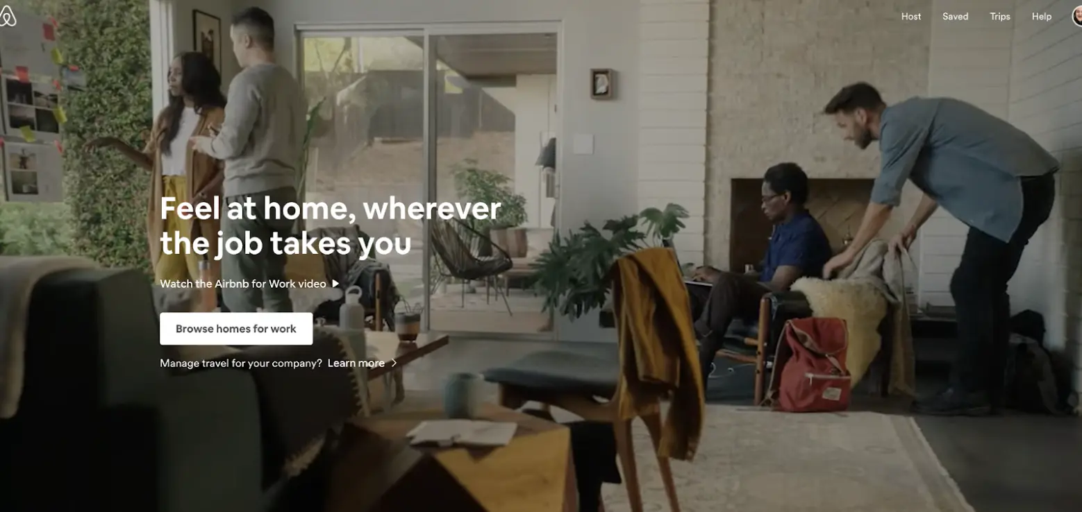 Airbnb for Work homepage