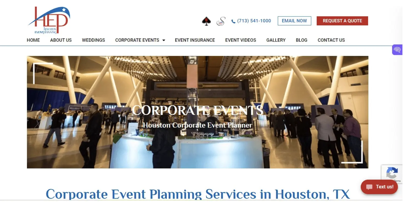 Houston Event Planning homepage