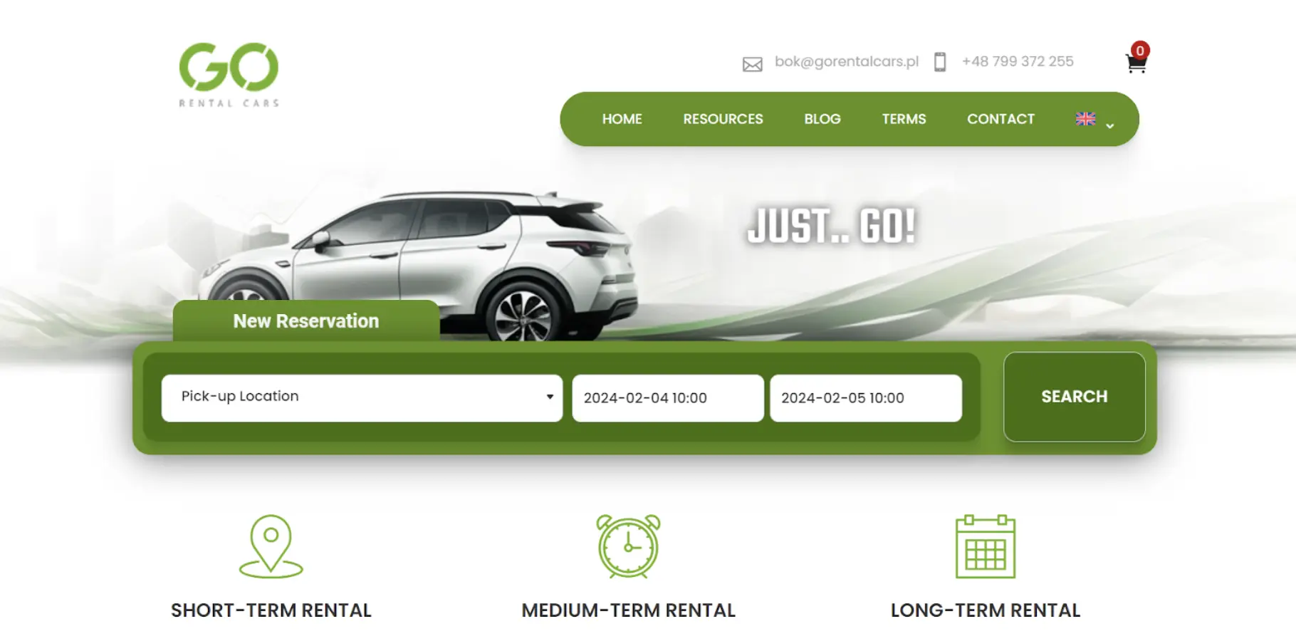 Go Rental Cars homepage