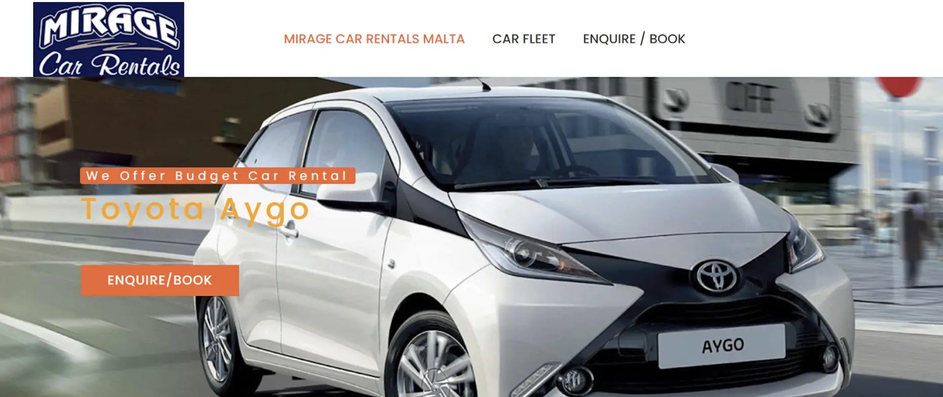Mirage Car Hire homepage