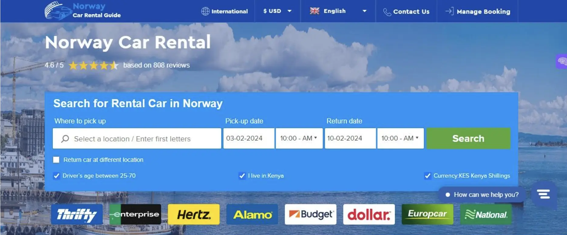 Norway Car Rental homepage