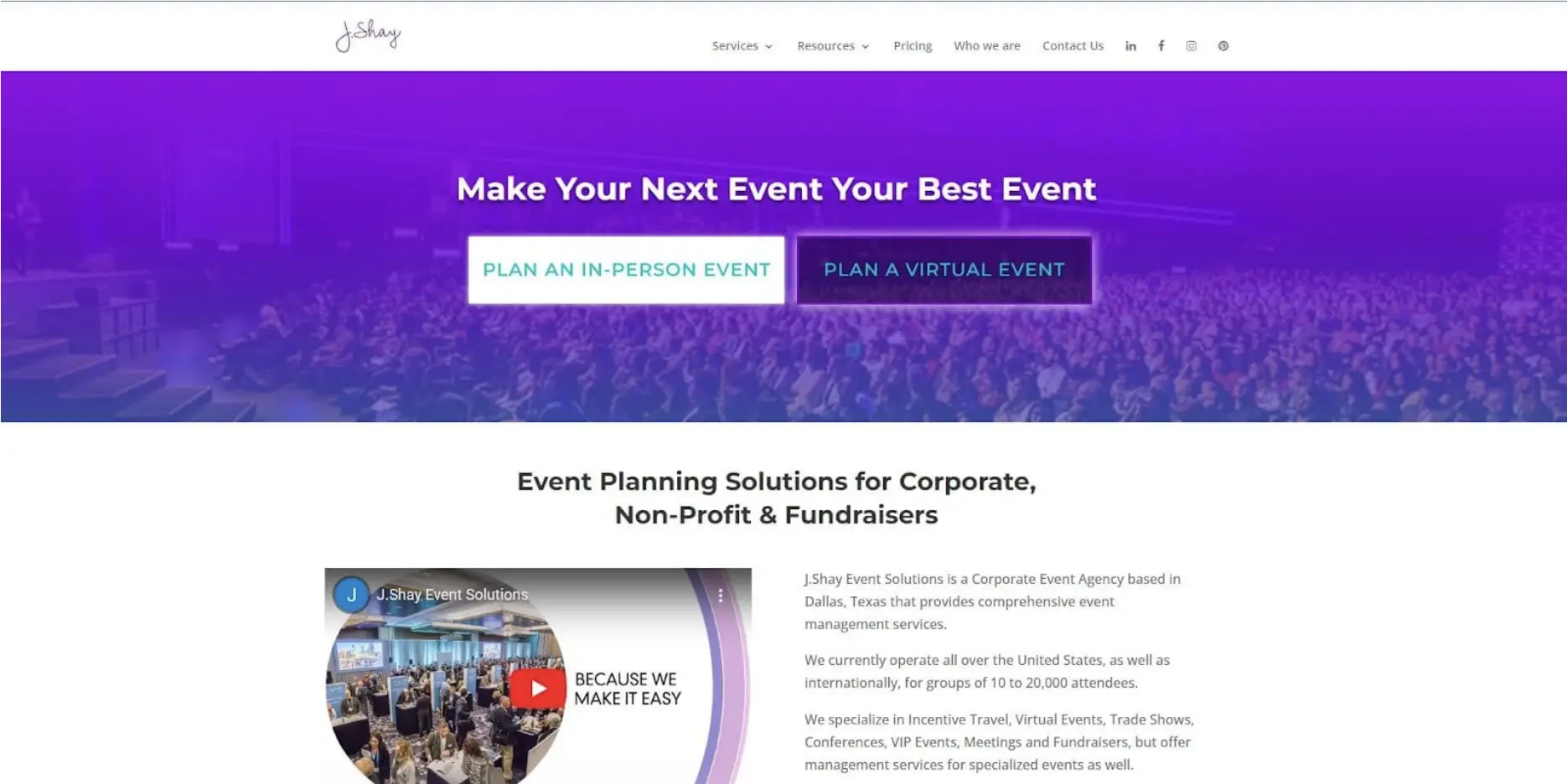 J-Shay Events homepage