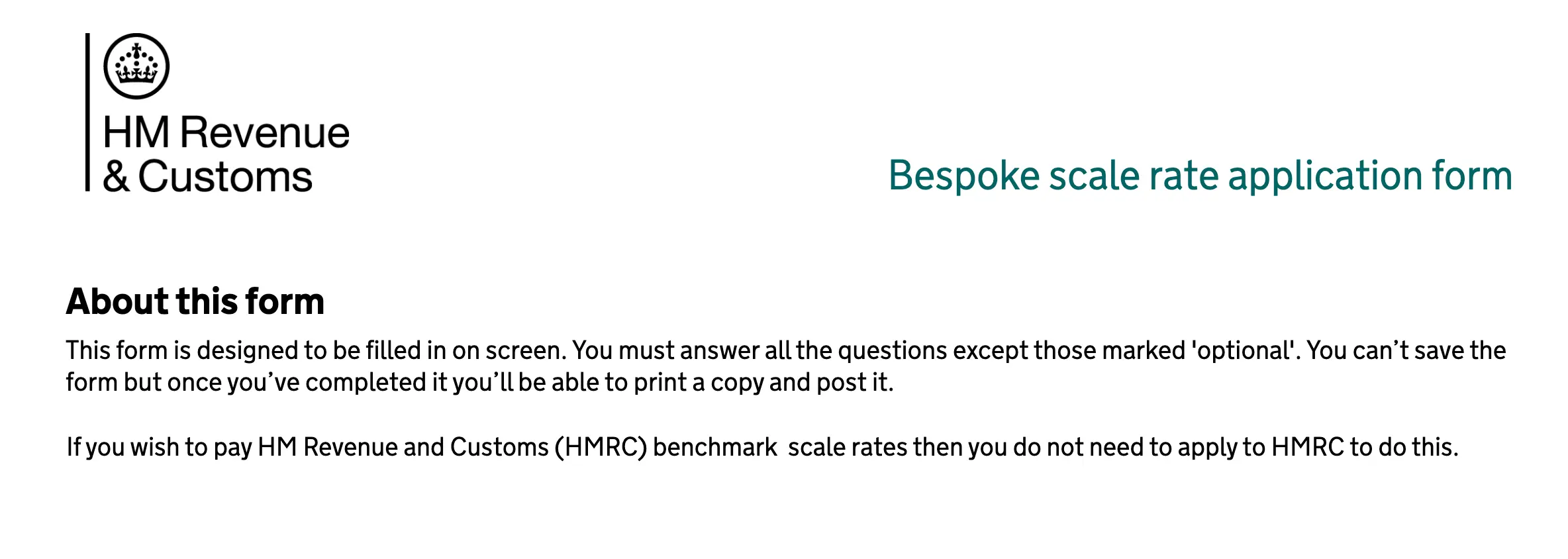 HM Revenue & Customs application form