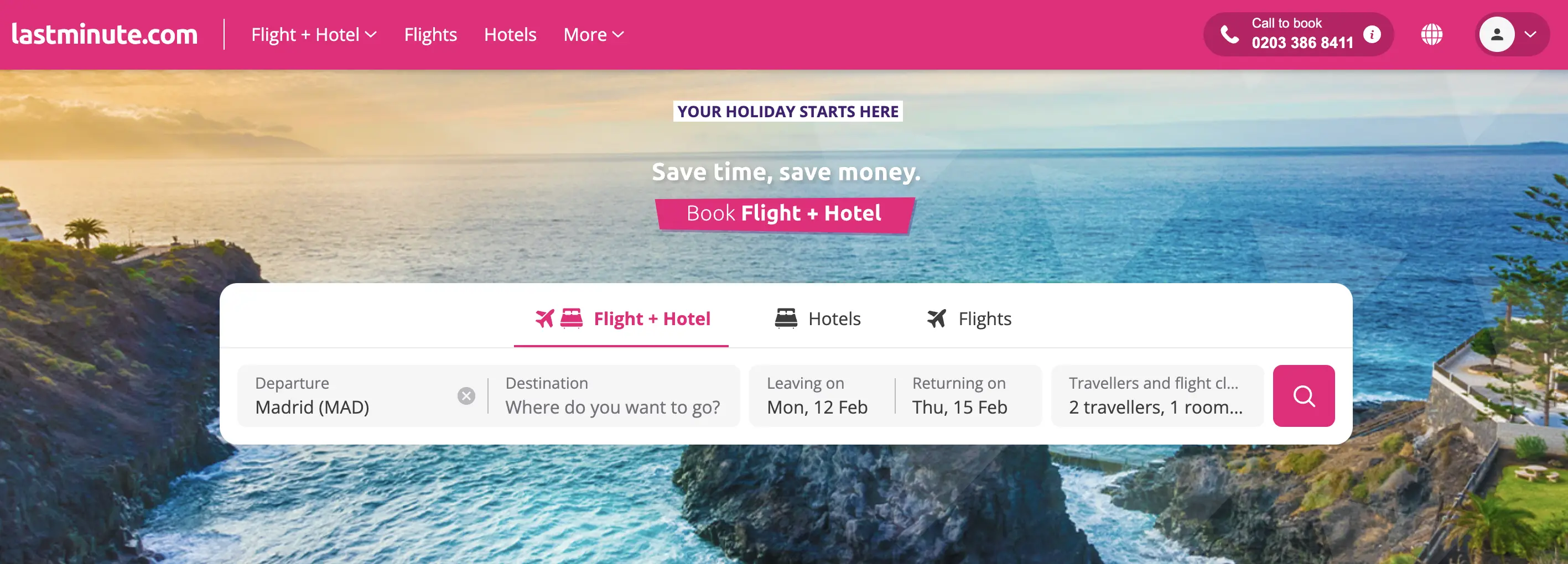 Lastminute homepage