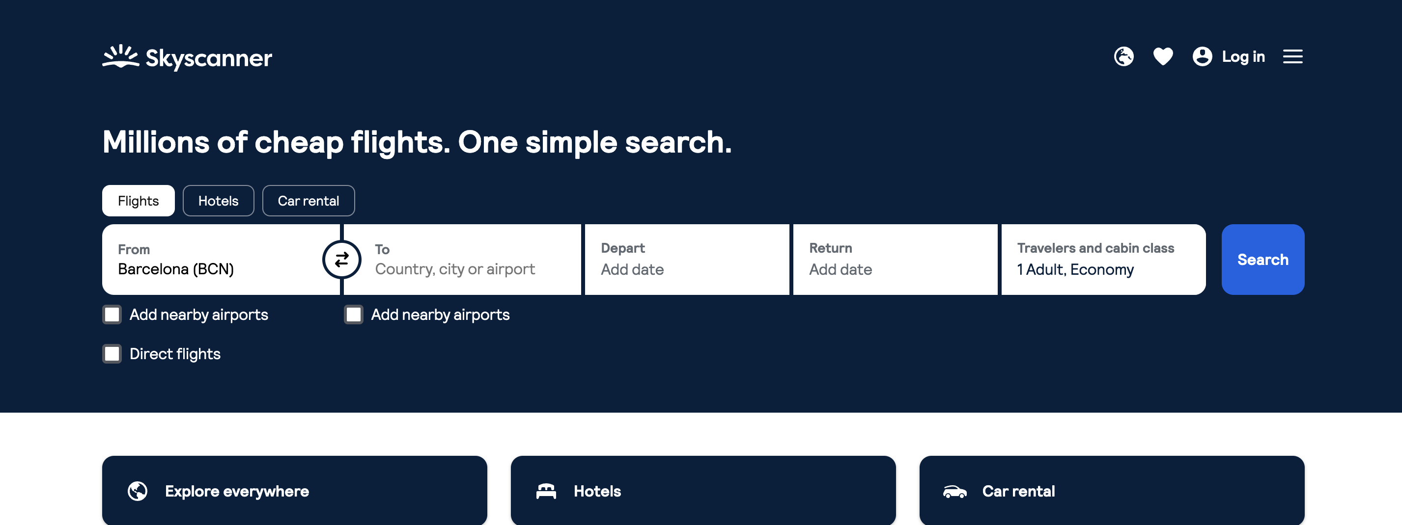 Skyscanner homepage