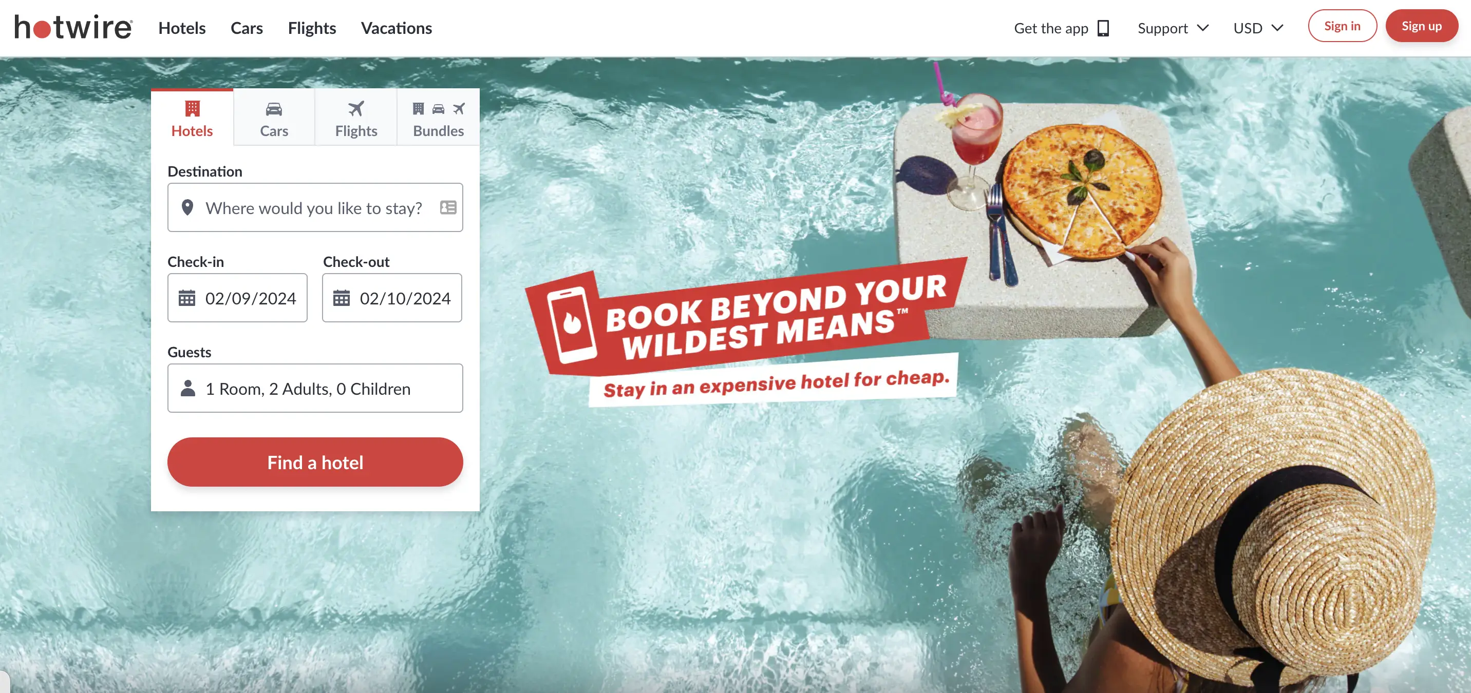 Hotwire homepage