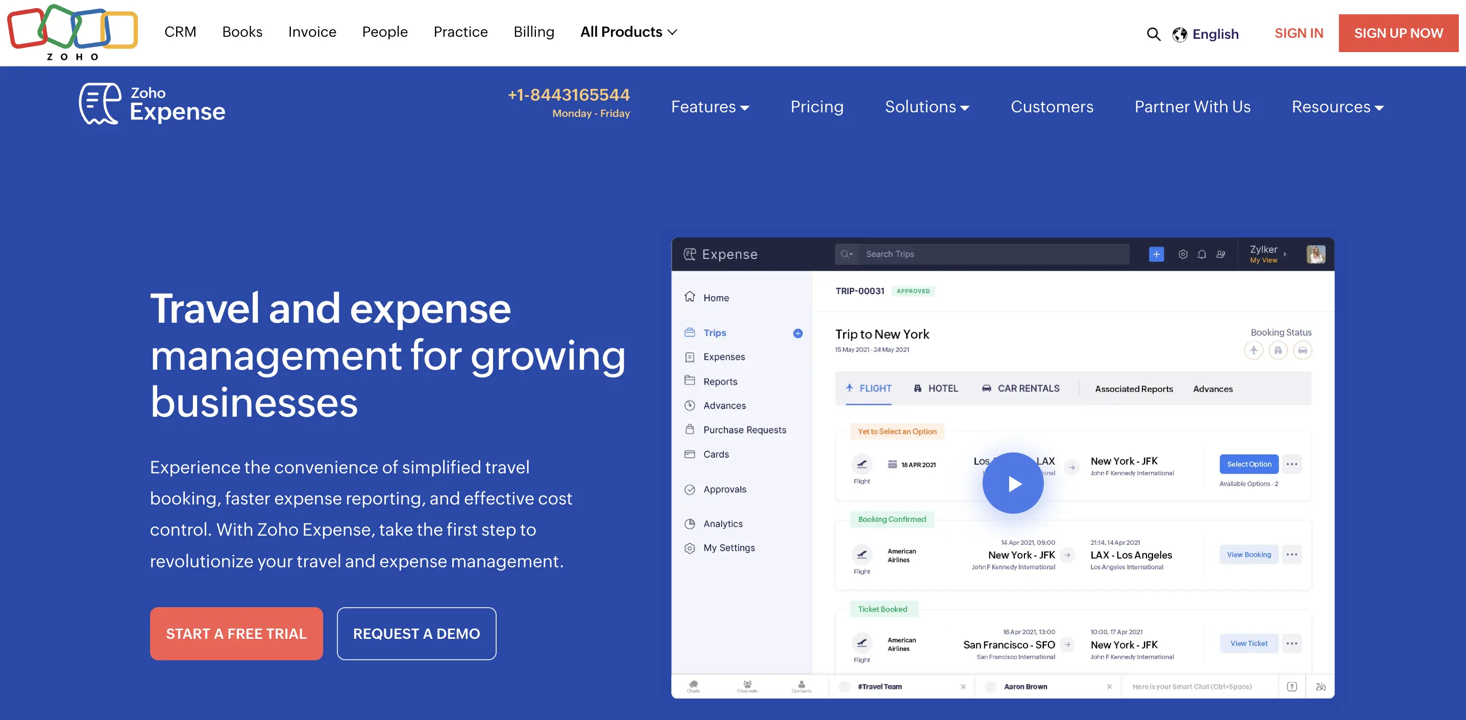 Zoho Expense homepage