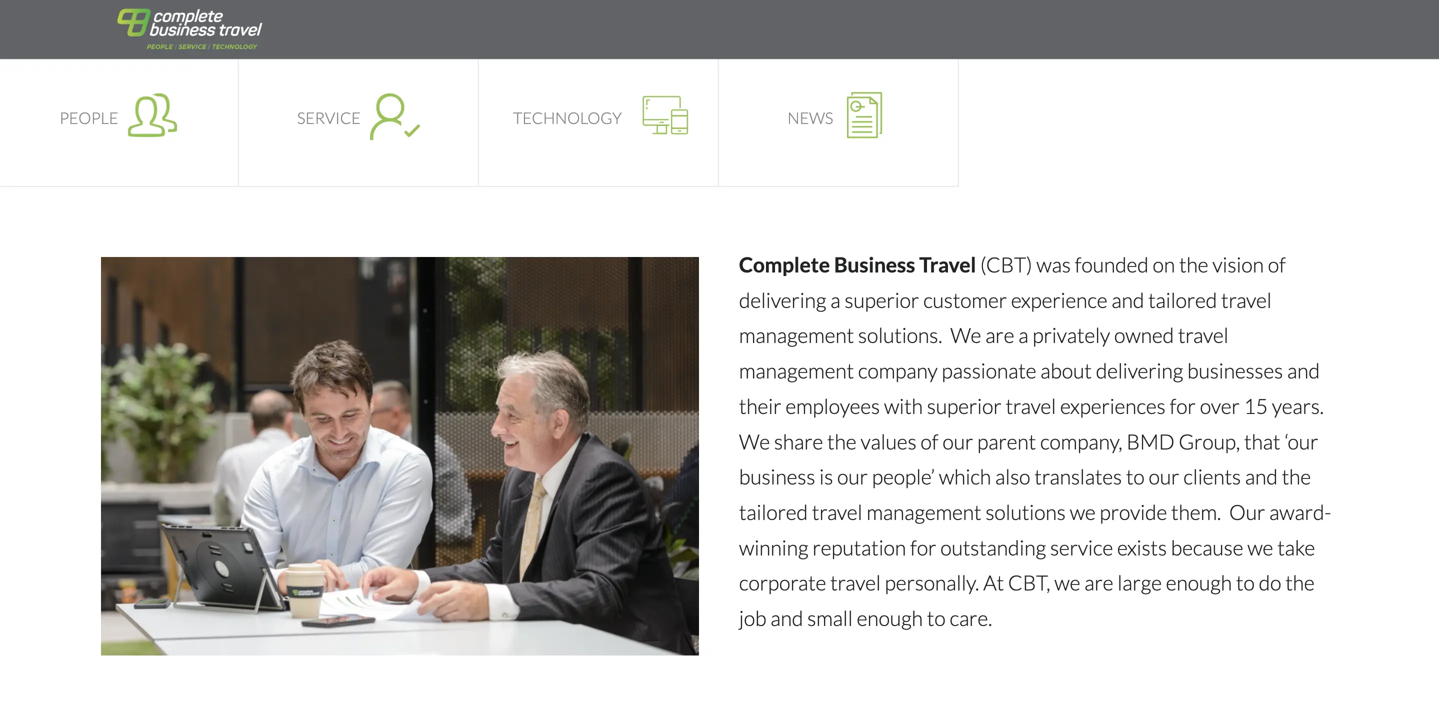 Complete business travel homepage