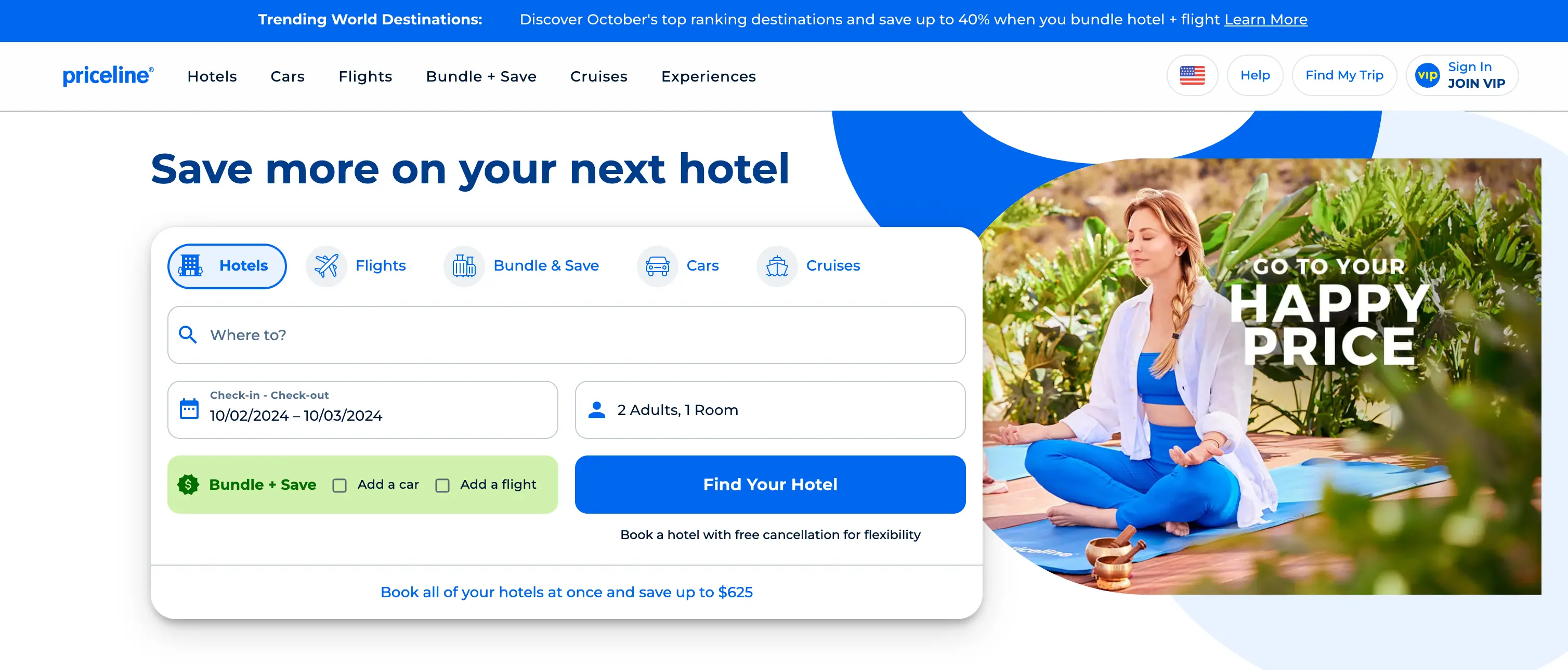 Priceline homepage