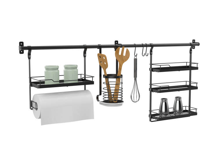 Wall-mounted Hanging Kitchen Storage for jars, utensils, paper towels, and spices,